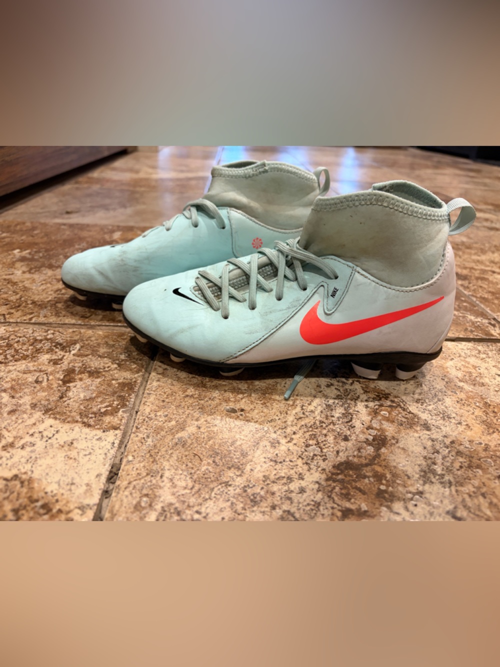 Phantom Luna Nike Light Teal Lacrosse/Soccer Cleats with Coral Swoosh